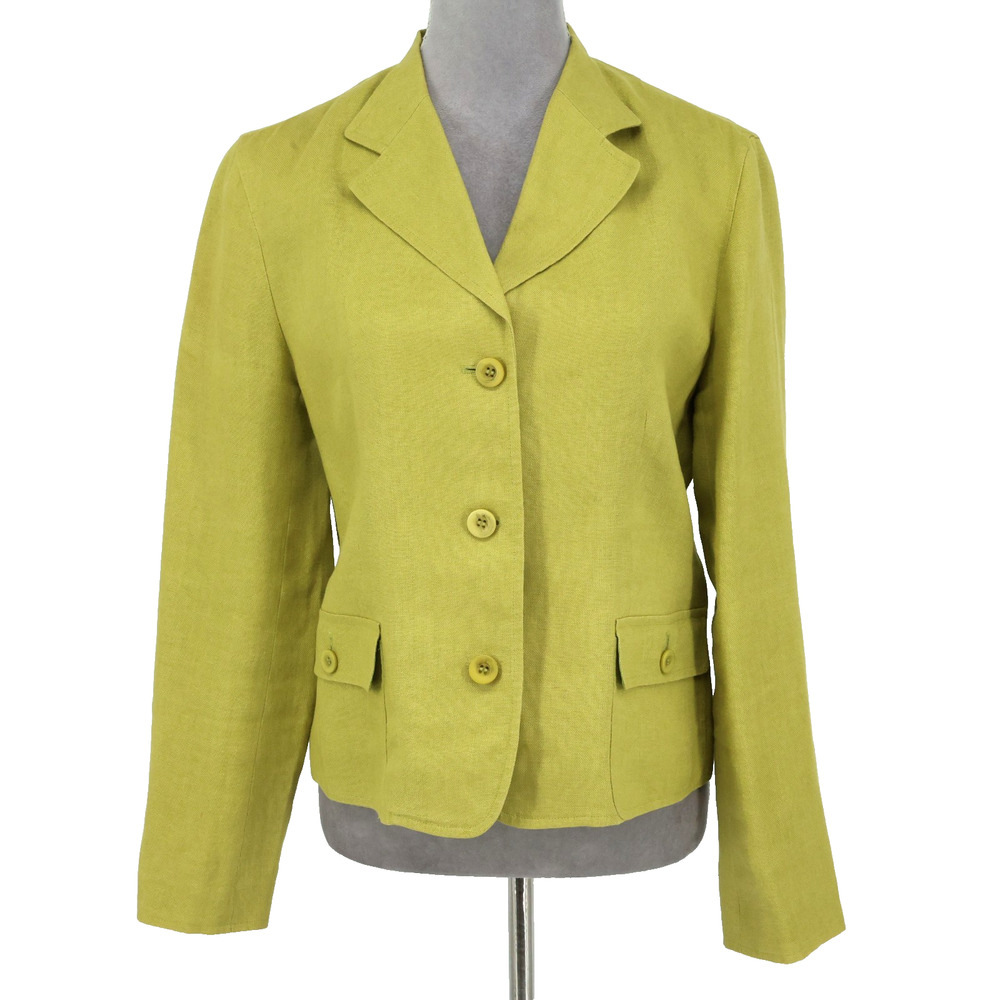 Talbots Jacket Womens 8 Green Irish Linen Blazer Lined Preppy Beach Vintage